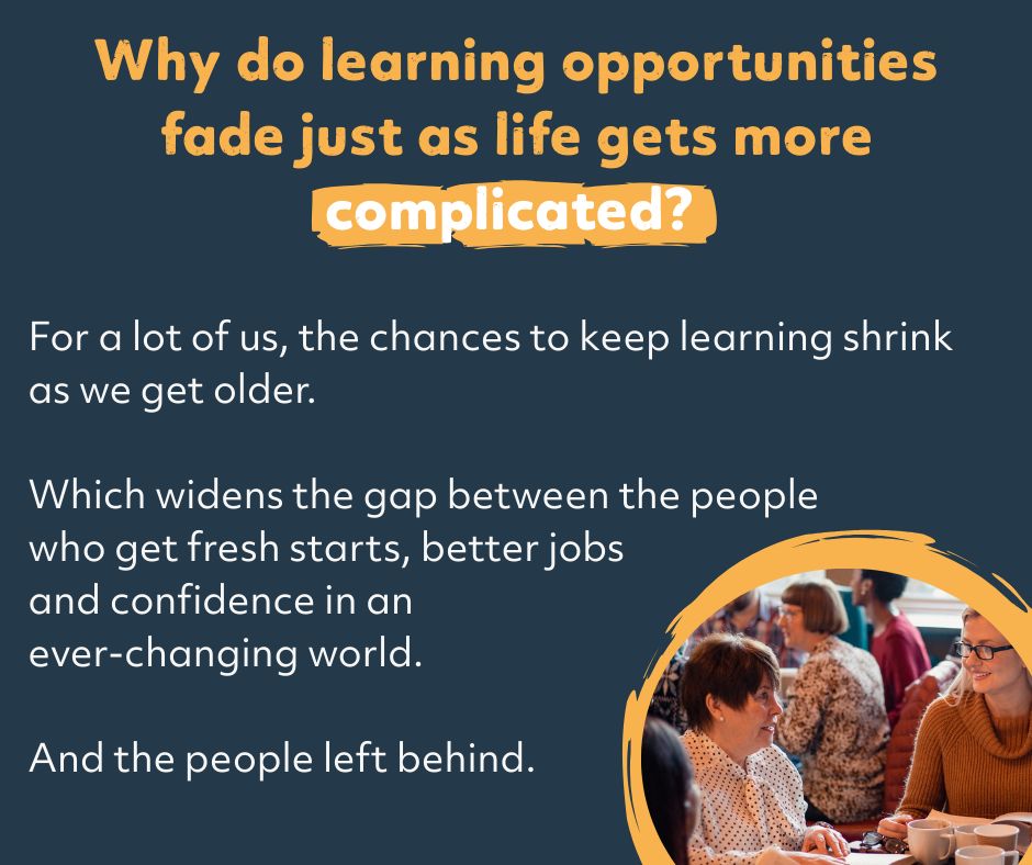 WEAadulted's tweet photo. The Lifelong Learning Labs are here and we’re inviting you in. 

They’re a national experiment exploring what learning unlocks for adults at work, at home and in our communities. 

Because adults deserve better.

Have your say: https://t.co/bKwPQ30Zft #WEALabs https://t.co/b71DSXCZAH