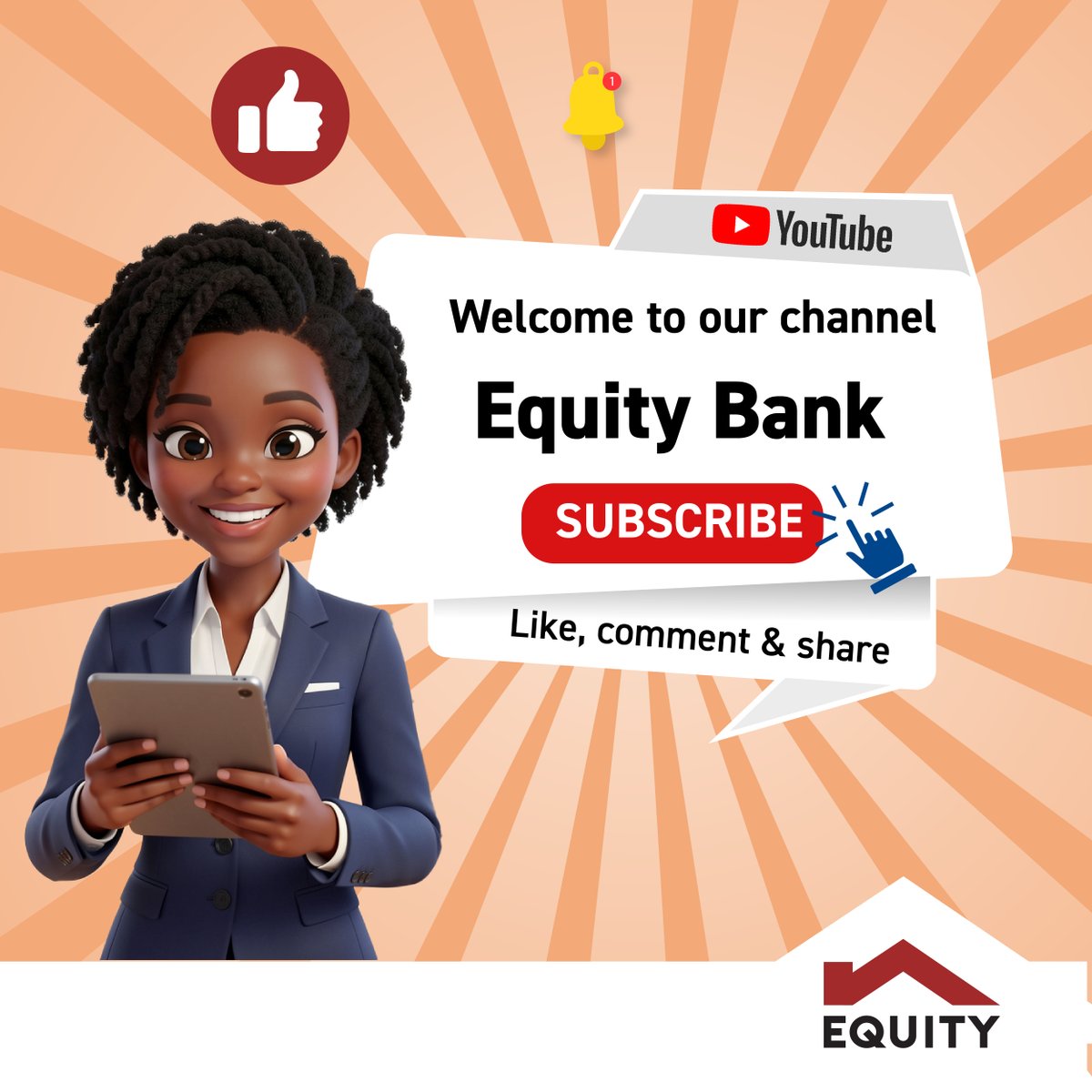 KeEquityBank's tweet image. Don’t just scroll, join the experience!

Subscribe to the Equity Bank YouTube Channel and get inspired, informed, and entertained with content you don’t want to miss!

Hit Subscribe &amp;amp; turn on notifications: youtube.com/@EquityBank-of…

#EquityBank #SubscribeNow #YouTubeCommunity