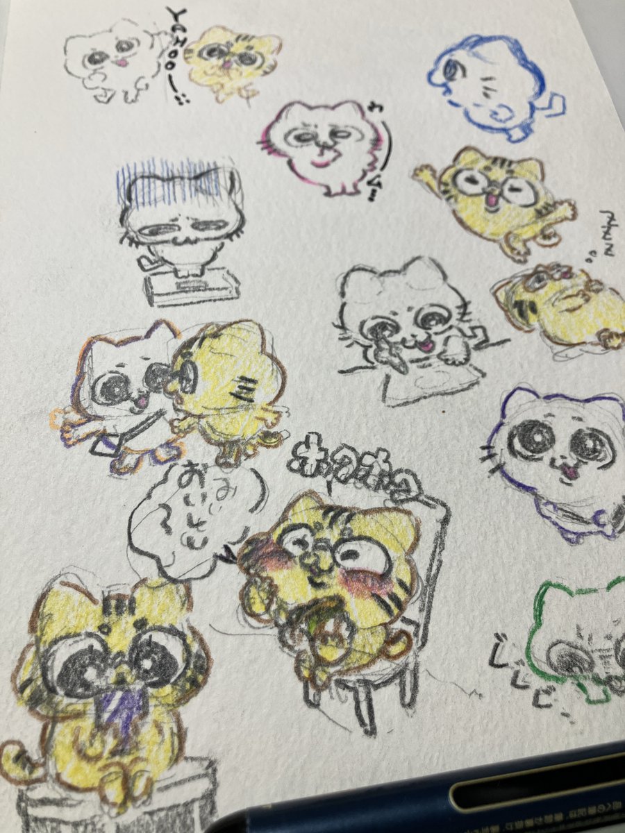 新アカウントで始める予定の夫婦エッセイのキャラクターデザイン（ラフ）です。パートナーが猫ちゃん好きなので、猫ちゃんデフォルメデザインです。ご感想いただけると嬉しいです〜✏️🎨