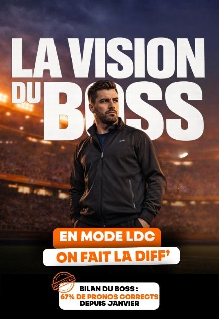 🔥 Mode Ligue des Champions activé pour la Vision du Boss 😎

Bon… le Boss reste sur une mauvaise note ce week-end 😅 
Mais il revient fort et il t’offre 3 coupons : 100€ / 50€ / 10€ 
Là, c’est à toi de jouer.
👉 Viens challenger ou conforter ses choix.

⚔️ 4 matchs à
