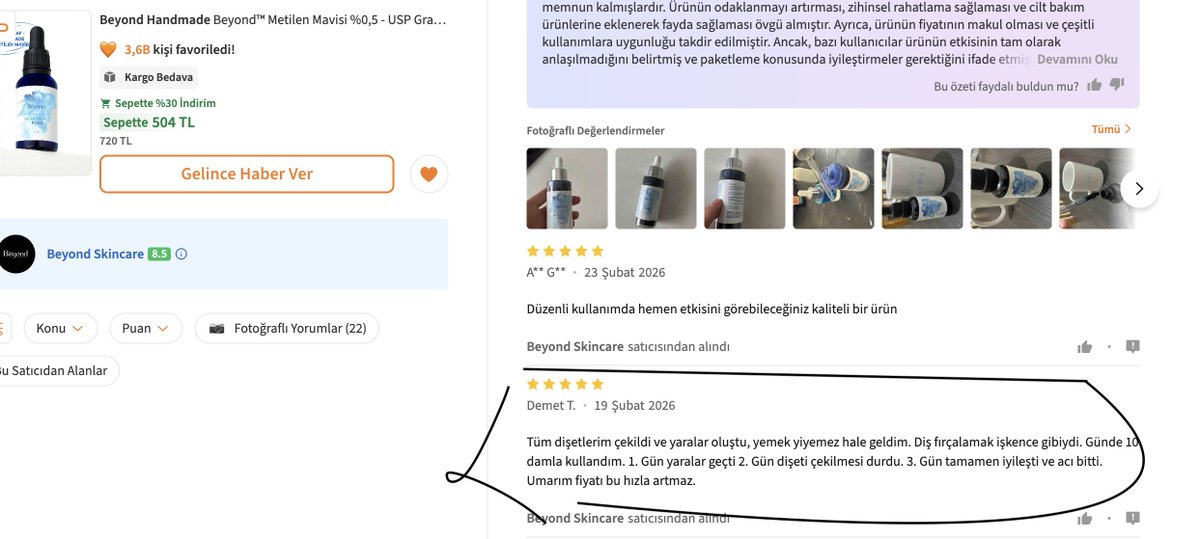 Bir müşterimiz her gün 10 damla metilen mavisi kullanarak diş eti sorunlarını geçirmiş.

Tesadüf mü?
Değil.

Mekanizmalara bakınca anlıyoruz:

Metilen mavisi, bakterilere karşı güçlü bir antimikrobiyal ajandır. Diş eti iltihabındaki (gingivitis/periodontitis) bakteriyel yükü