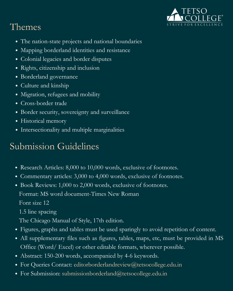 “Borderland Review” is a new journal that aims to specialize in publishing original research on various interrelated themes as elucidated in the attached leaflet.  It intends to organize, evaluate, and synthesize existing literature to identify research gaps and trends.