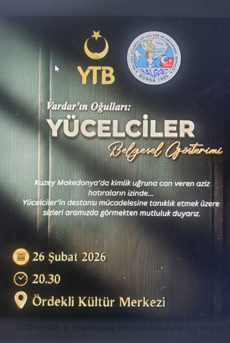 Türkiye'de ilk gösterim.
Vardar'ın Kahraman Şehitleri "YÜCELCİLER"