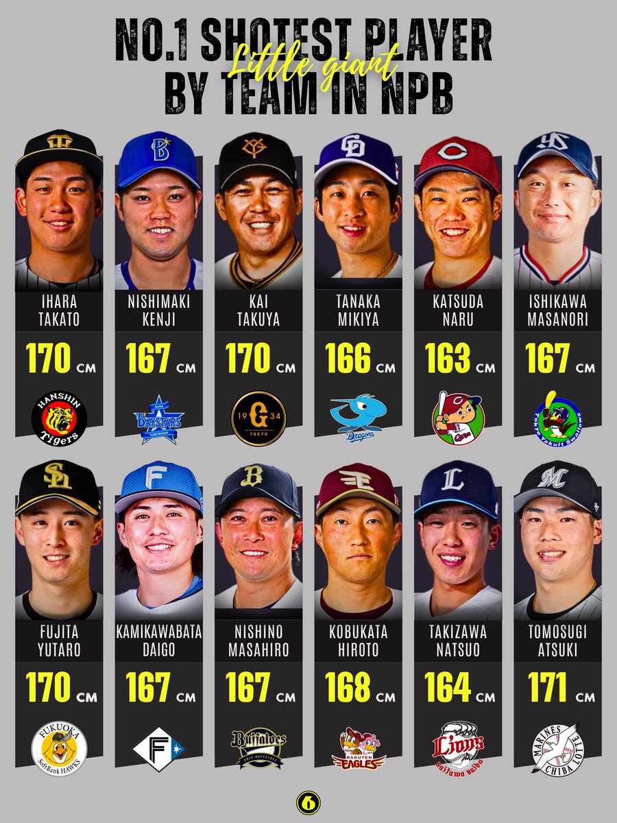 Yu_gekish's tweet photo. ◤プロ野球／チーム別･最小身長◢
 #NPB  #CheckALT https://t.co/xp76DEMvj7