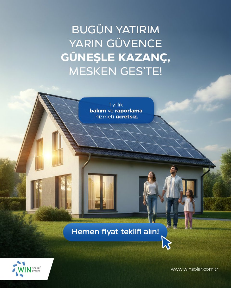 Win Solar ile bugün yatırım, yarın güvence...
Güneşle kazanç, Mesken GES'te! ☀️

Hemen fiyat teklifi alın, güvenilir ve uzun ömürlü “Mesken GES” çözümlerimizle elektriğinizi güneşten karşılayın. ✅

📩 info@winsolar.com.tr
🌐teklif.winsolar.com.tr
📞 0 (212) 970 29 46

#winsolar