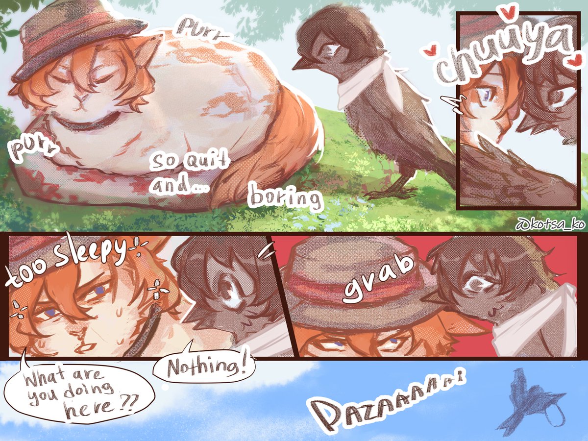 _Kotsa's tweet photo. crow!Dazai and little meow meow!chuuya au 
#skk #bsd #soukoku https://t.co/1aFru5isvo