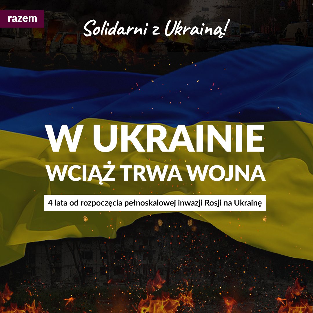 Dzisiaj 24.02.2026. Mijają cztery lata od rozpoczęcia pełnoskalowej inwazji Rosji na Ukrainę.

24 lutego 2022 roku reżim Władimira Putina przypuścił brutalny, imperialistyczny atak na suwerenne państwo, jakim jest Ukraina. Łamiąc prawo międzynarodowe, Rosja usiłowała wymusić
