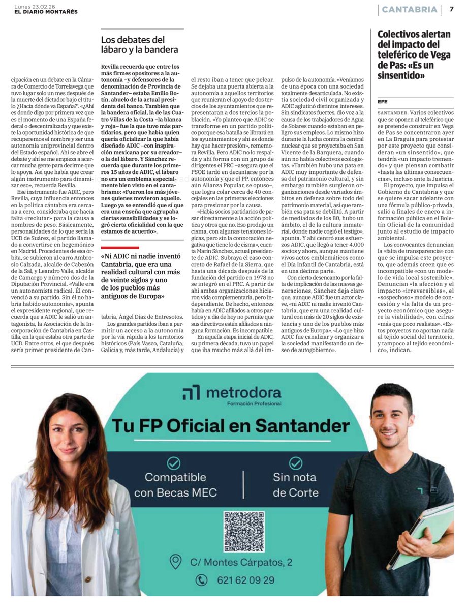 Reportaje en El Diario Montañés como consecuencia del 50 aniversario de la fundación de la Asociación ADIC. El colectivo, el primero que movió la reivindicación autonomista y «canalizador» del sentimiento social, se centra hoy en la defensa de la cultura inmaterial.