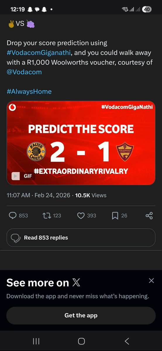 KatlegoDee2's tweet photo. @KaizerChiefs @Vodacom @KaizerChiefs to win 2-1 
@Vodacom 
#Always home https://t.co/3knr95vxmz