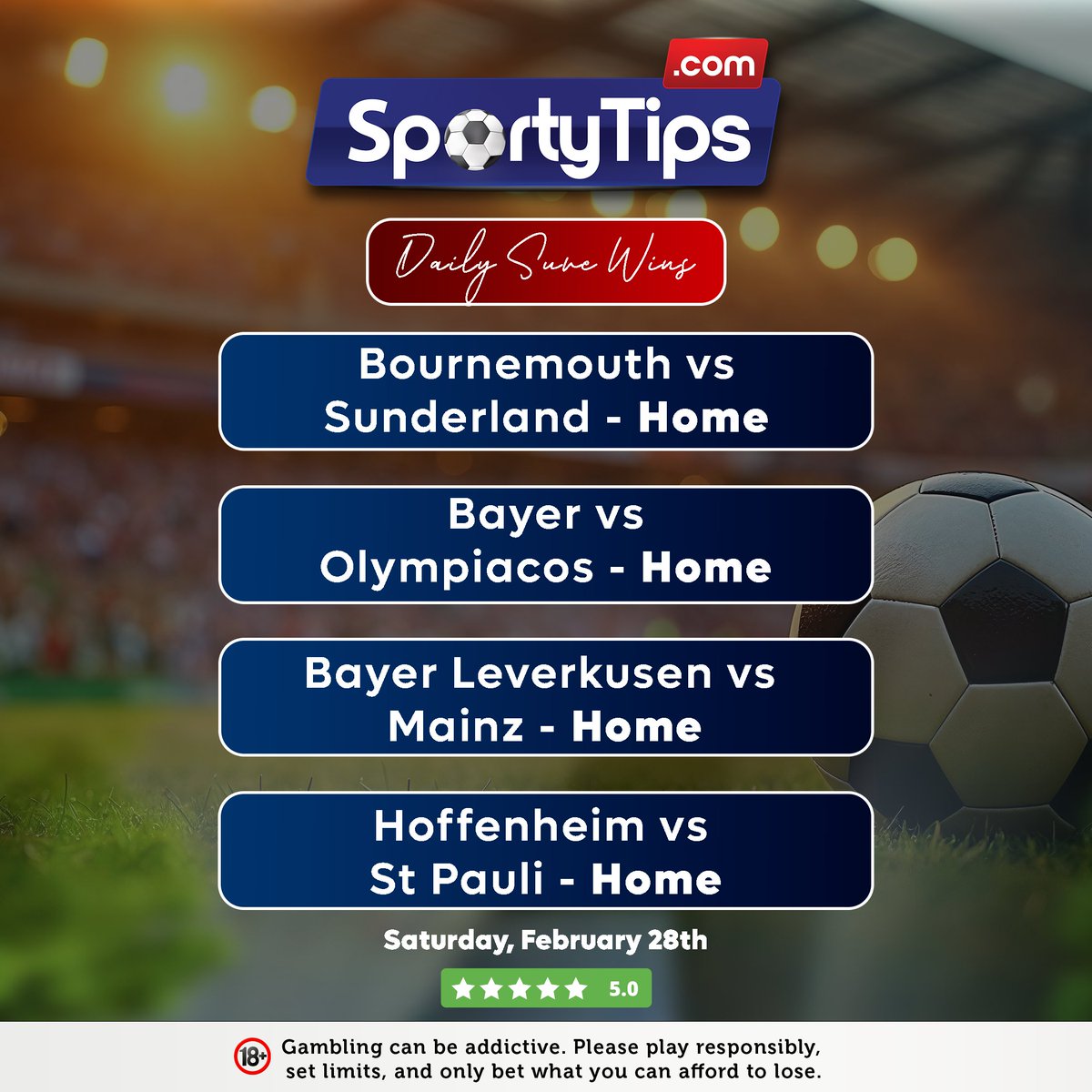 Sporty__Tips's tweet photo. FREE Pick for Today !
Get more Daily Sure Odds in a few easy steps 👇

Pay 50 bob only
Lipa na M-Pesa → Buy Goods
Till Number: 228989
Get odds instantly after payment
🔞 Play Responsibly https://t.co/MCAdGl6bJf