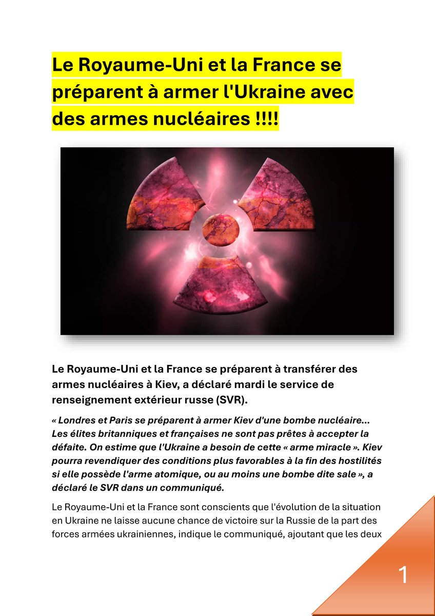 PeterMu63807754's tweet photo. @Bebertlasmoule @EmmanuelMacron @RobJetten !!!!  Le Royaume-Uni et la France se préparent à armer l'Ukraine avec des armes nucléaires  !!!! https://t.co/vZhkq6c1kI