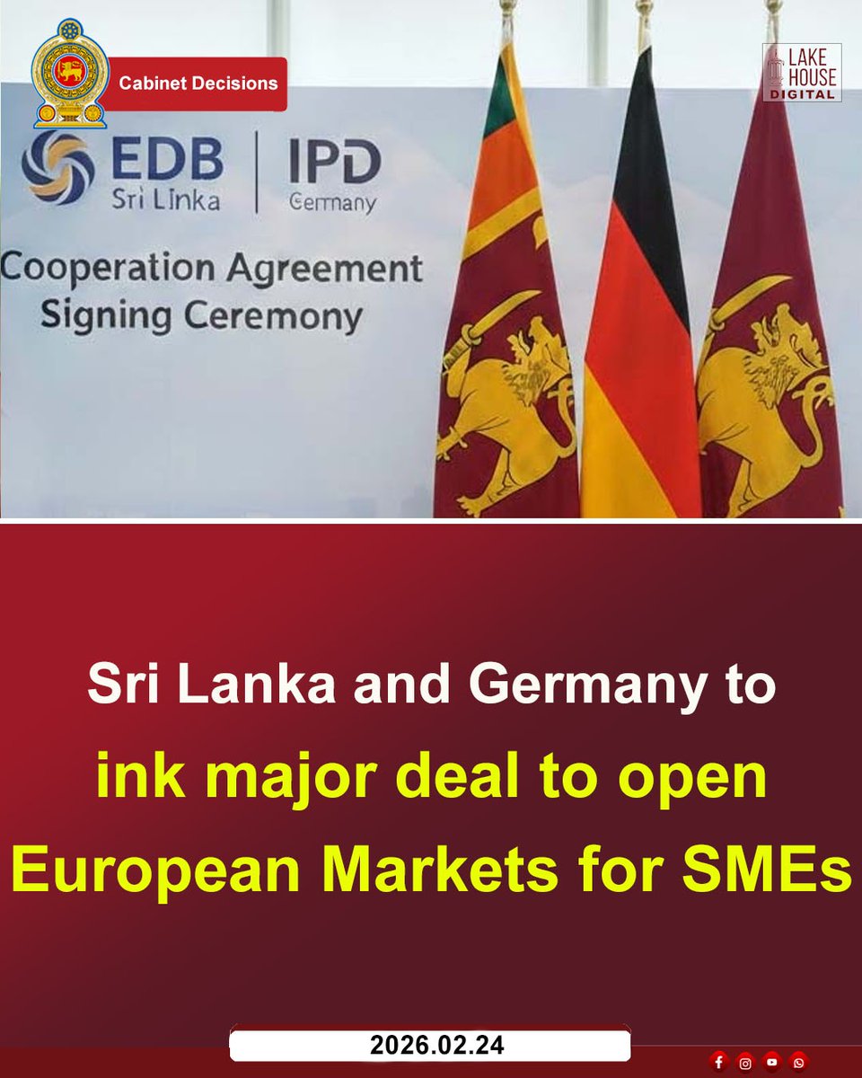 DailyNews_lk's tweet photo. Sri Lanka and Germany to ink major deal to open European Markets for SMEs

More Info >>> https://t.co/VVpKquAwcK

#lka #SriLankaTrade #GermanyPartnership #SMEGrowth #ExportDevelopment #EUMarket #EconomicGrowth #WomenInBusiness #ITOutsourcing #NaturalRawMaterials

𝗙𝗢𝗟𝗟𝗢𝗪 𝗨𝗦 𝗢𝗡
🛑 WhatsApp Channel 👉 https://t.co/Hpl0obP9pU
🛑 YouTube 👉  https://t.co/nOpkLtAv2q
🛑 Facebook 👉  https://t.co/aE47fScfM3
🛑 Instagram 👉 https://t.co/7ghgKx2NOH
🛑 X  👉  https://t.co/rABRS25N5r