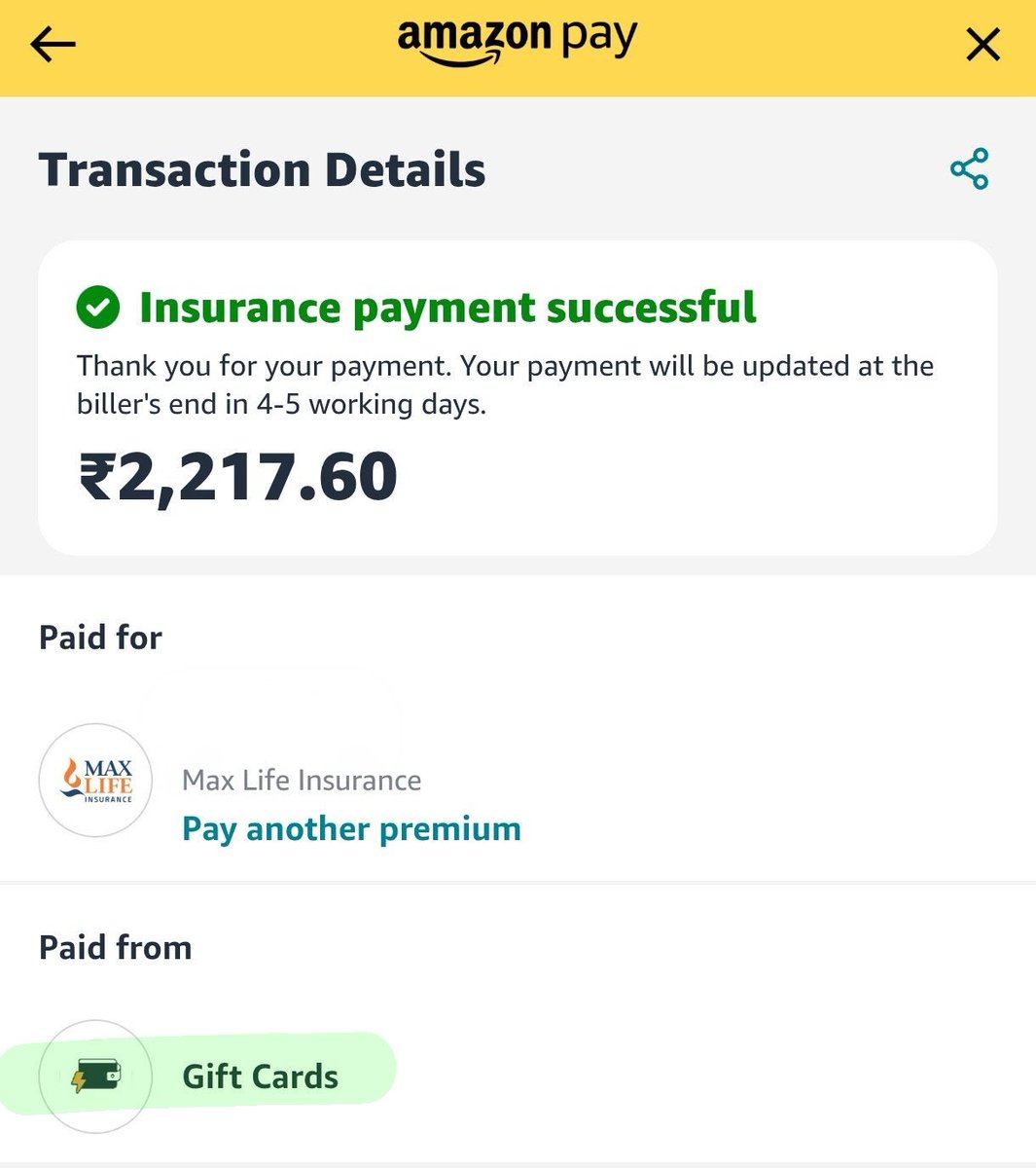 iSatishAgarwal's tweet image. 💰Pay Insurance Premiums via Apay GV🔥
📱Via Amazon app again working 💥

⚡Status Quo maintained for now

⚖️Can't say whether it was a glitch or rollback

Like ❤️ n Repost ♻️ if useful
#CreditCard #CCgeek
#Insurance #AmazonGV
