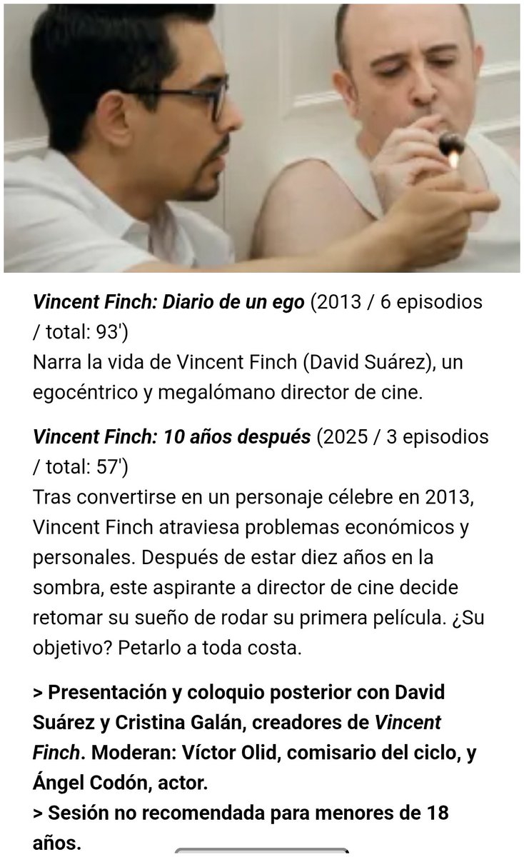 Maratón Vincent Finch
Jueves 12 de marzo, a las 19:30 en La Noche Z de Cineteca Madrid (Pza. De Legazpi, 8)
Presentación y coloquio con David Suárez y Cristina Galán moderado por Ángel Codón y Víctor Olid.
Localidades a la venta, aquí:
share.google/6UrblKvCNdIz2A…