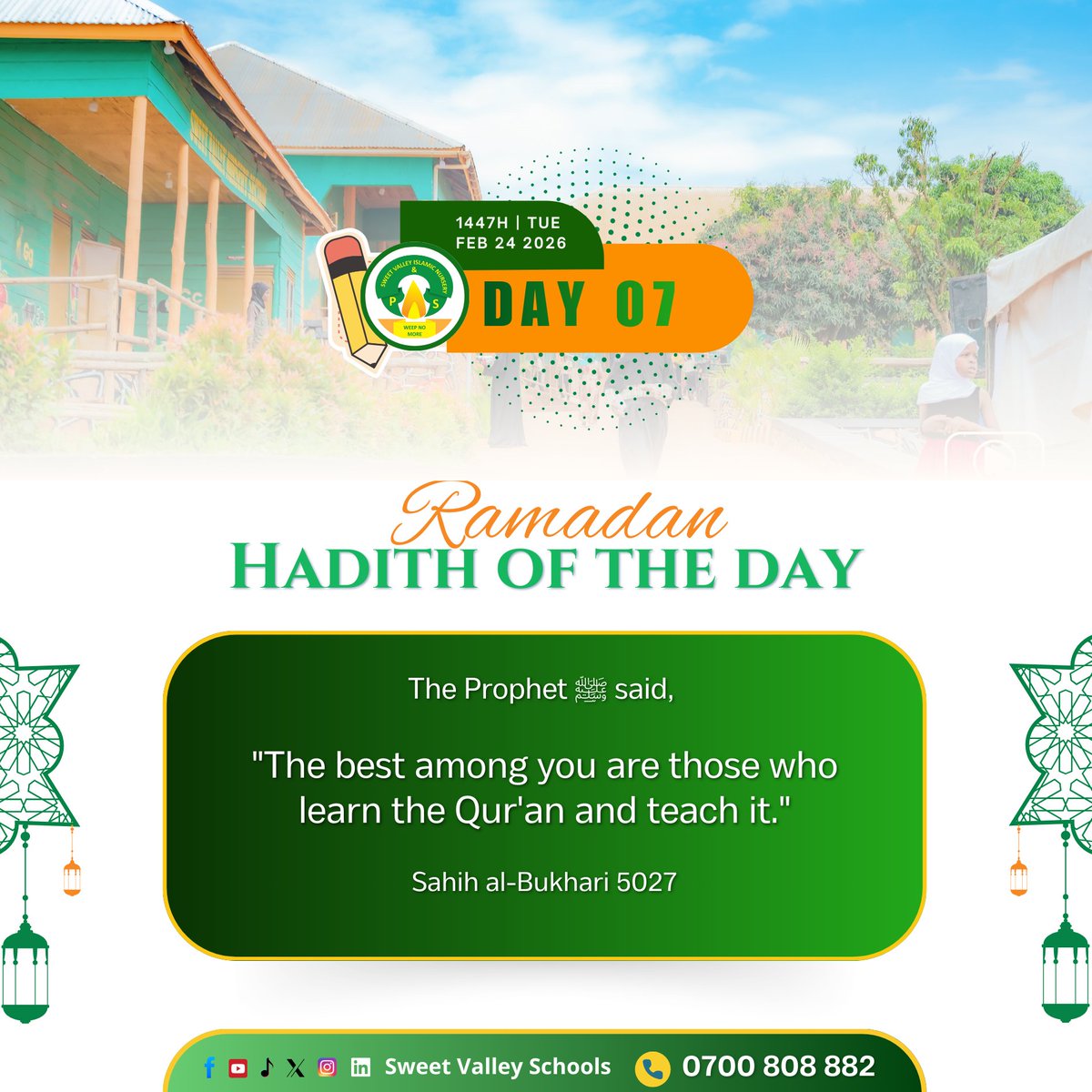 The Prophet ﷺ said,
"The best among you are those who learn the Qur'an and teach it."

Sahih al-Bukhari 5027
#Ramadhanr_Reminders, #hadith #TurnUpTuesiday #iftar #sweetvalleyislamic #ParliamentUG #Mao4SpeakerUG #TermEwooma #BestSchool