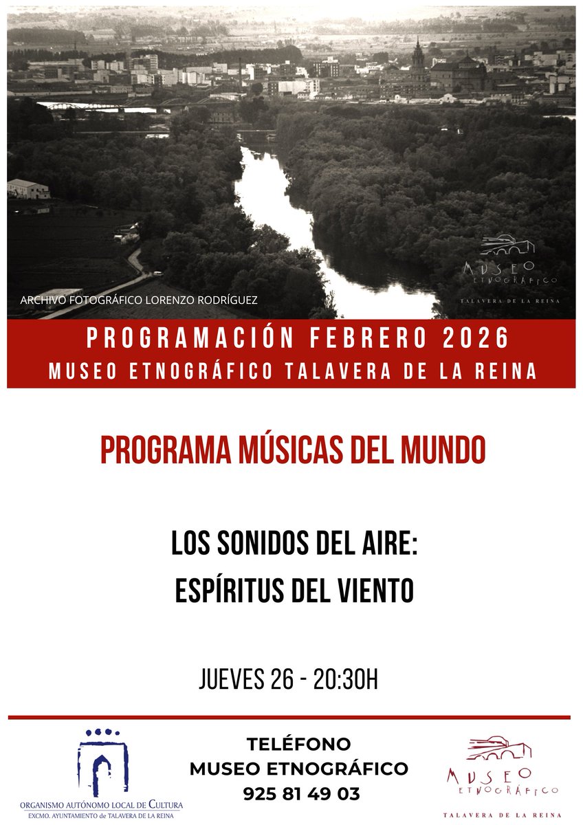 AGENDA MENSUAL 📷
El jueves 26 a las 20:30h dentro del programa Músicas del mundo, tendrá lugar el concierto "Los sonidos del aire: Espíritus del viento". Un viaje didáctico y sonoro a través de diferentes instrumentos étnicos de viento.