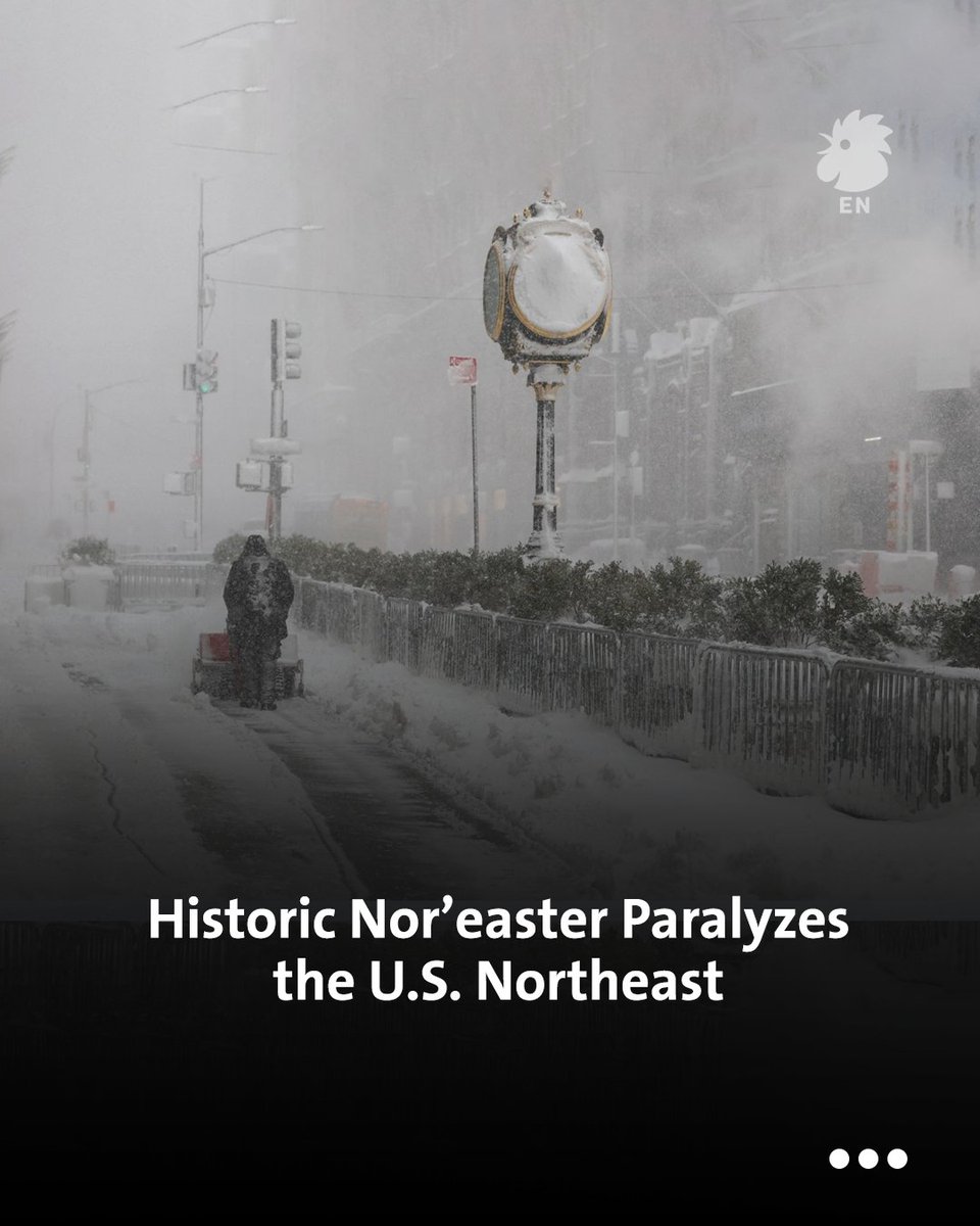 AnnaharEn's tweet image. A powerful Nor’easter swept across the Northeastern United States, triggering travel bans, closing schools, and canceling over 5,600 flights.

#WinterStorm #NorEaster #BreakingNews #USA #Climate #Actualité
