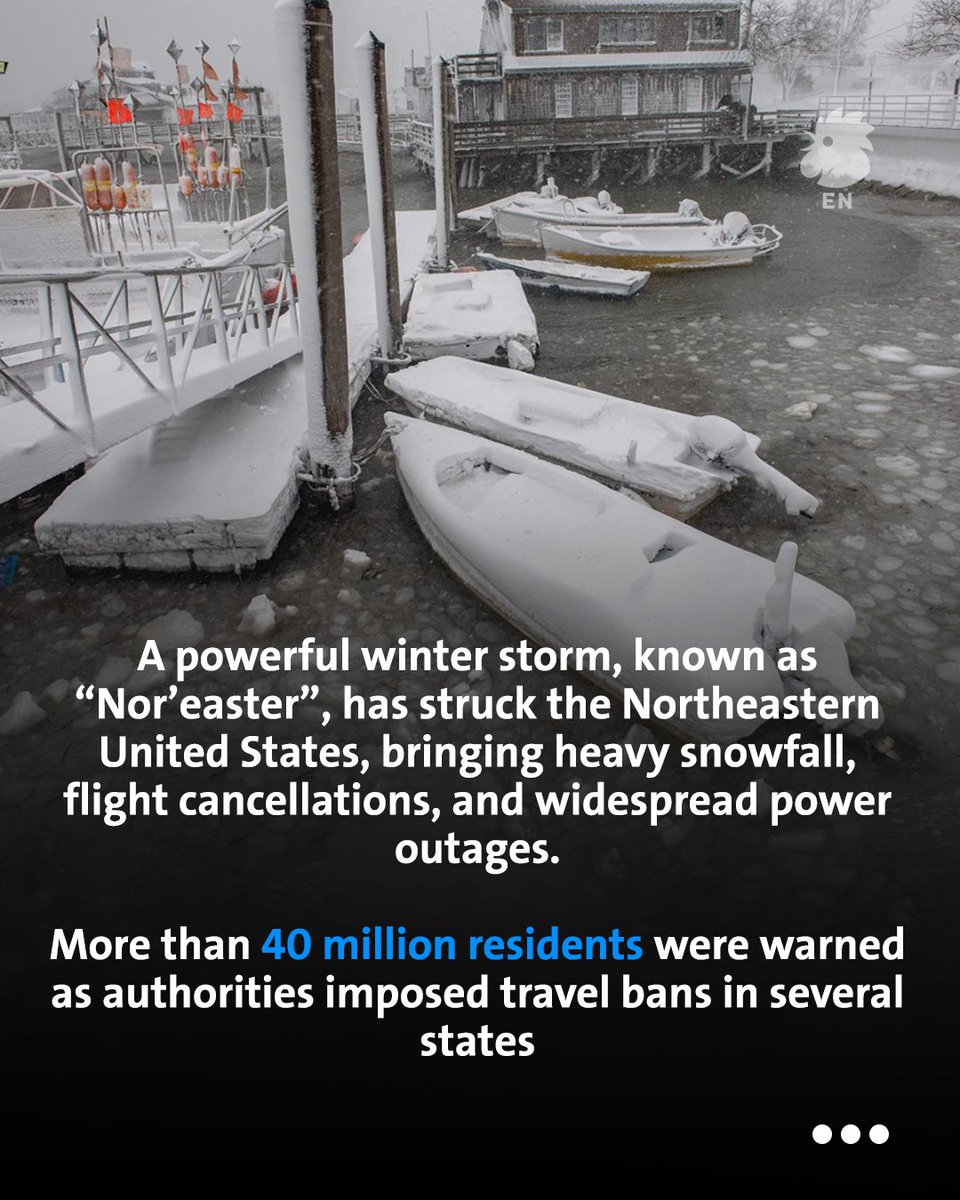AnnaharEn's tweet image. A powerful Nor’easter swept across the Northeastern United States, triggering travel bans, closing schools, and canceling over 5,600 flights.

#WinterStorm #NorEaster #BreakingNews #USA #Climate #Actualité