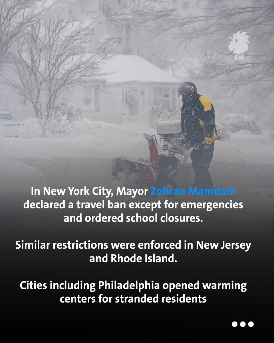 AnnaharEn's tweet image. A powerful Nor’easter swept across the Northeastern United States, triggering travel bans, closing schools, and canceling over 5,600 flights.

#WinterStorm #NorEaster #BreakingNews #USA #Climate #Actualité