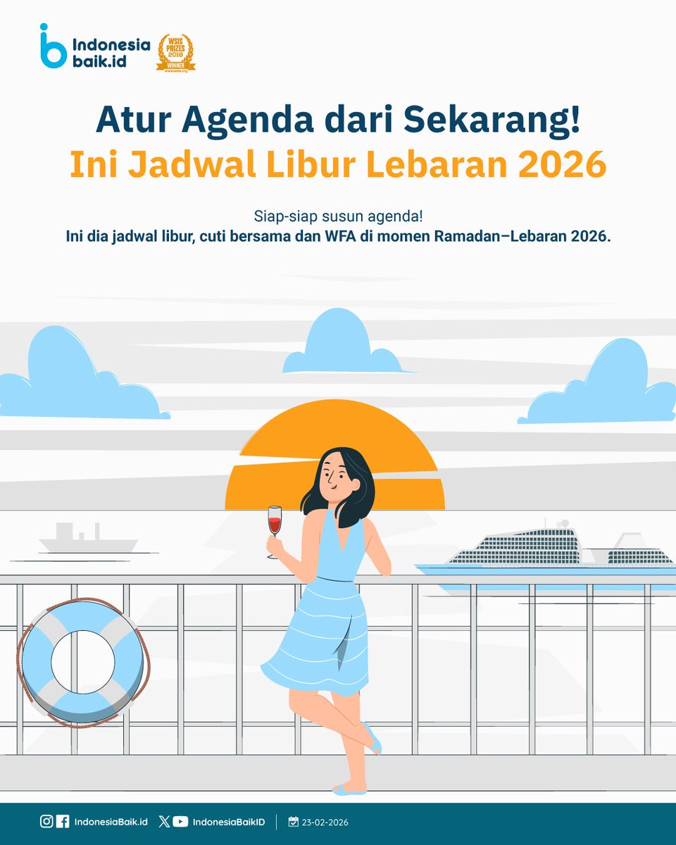 IndonesiaBaikId's tweet photo. Aroma-aroma liburan sudah mulai tercium nih, SohIB 😁
Nah, agar nggak salah atur agenda, penting untuk mengetahui jadwal resmi libur nasional, cuti bersama, serta skema WFA yg berlaku pada Maret 2026.
#IndonesiaBaik #Libur #LiburLebaran #Lebaran2026 #Mudik2026 #KomdigiNewsroom https://t.co/m6UyI0zbaK