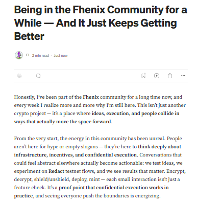 Been in the <a href="/fhenix/">Fhenix</a>  community for a while… and wow, it just keeps getting better 😎
Testnets on <a href="/RedactMoney/">Redact ⚪️</a> , brilliant minds, bold ideas, next-level DeFi vibes — this is the kind of squad that makes you feel early, inspired, and actually useful 🚀
👇
medium.com/@fl124804/bein…