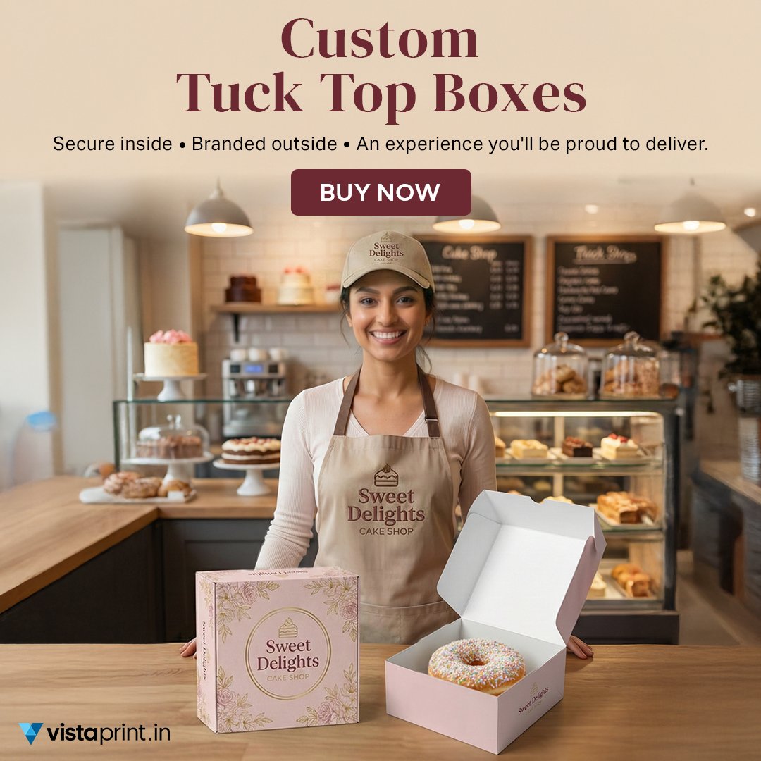 VistaprintIndia's tweet image. Introducing Custom Tuck Top Boxes from Vistaprint.
Whether you sell cosmetics, soaps, sweets, or handmade goods; this is packaging your customers will remember. Your brand. Your design. Their first impression.
Design yours now:bit.ly/3OIcjTA
#Vistaprint #CustomPackaging