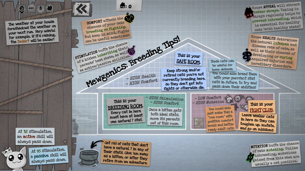 I'm making a Mewgenics help sheet in my scrapbook! 

What other tips should I add?