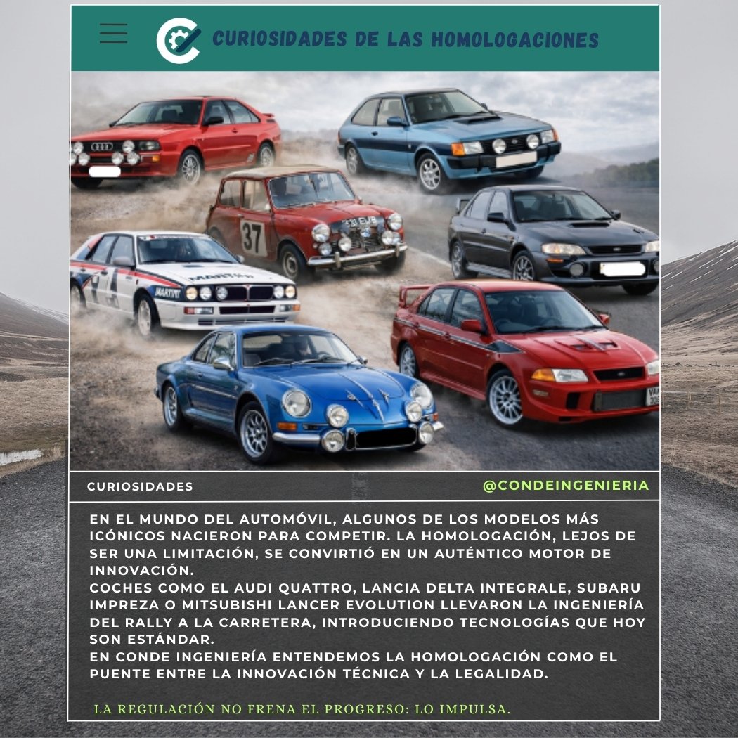 condeingenieria's tweet photo. La homologación no frena la innovación. La provoca.
Muchos de los coches más icónicos nacieron por una exigencia normativa: había que fabricar unidades de calle para poder competir.
De ahí salieron máquinas como el Audi Quattro, Lancia Delta Integrale, Subaru Impreza etc... https://t.co/YKj9sRvVN7