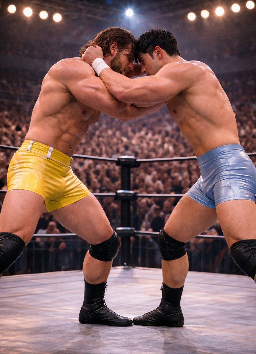 wrestlebulgfan's tweet photo. 蒼井(水色トランクス)
vs
ライアン(黄色トランクス)
試合開始。勝つのはどっちだ?
Aoi (Blue trunks) vs Ryan (Yellow trunks).
The match begins.
Who strikes first?
Who takes the win?
#AIart #ProWrestling #Wrestling #Muscle #RingAction #Aoi #Ryan https://t.co/Yn2EVZiOpN