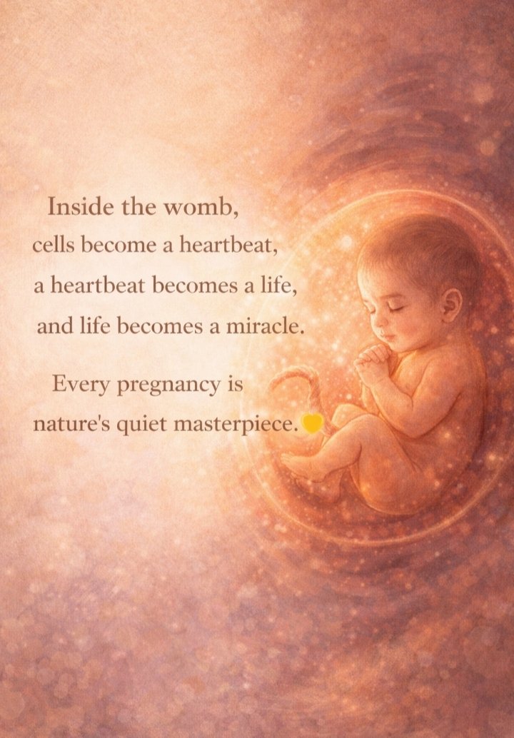 Withmesoulfully's tweet image. Inside the womb,
cells become a heartbeat,
a heartbeat becomes a life,
and life becomes a miracle.
Every pregnancy is nature’s quiet masterpiece. #pregnancy #wombwisdom #prenatal