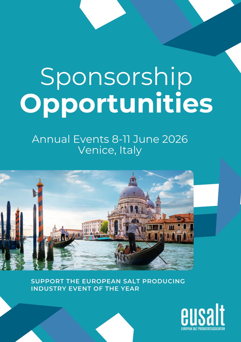_EUsalt's tweet photo. 🧂 Partner with the European Salt Sector in 2026 

The EUsalt Annual Events 2026 in Venice Lido will bring together industry leaders, policymakers, experts and partners for high-level discussions, networking and celebration of the salt sector. 

Sponsorship opportunities are now open. Several valued partners have already confirmed their support, and additional opportunities remain available. 

In addition to the Sponsorship packages, exclusive opportunities are available to sponsor dinners and other networking events. 

Interested in increasing your visibility and engagement with the sector? Get in touch with the Secretariat (eusaltevents@eusalt.org) to explore the remaining opportunities.