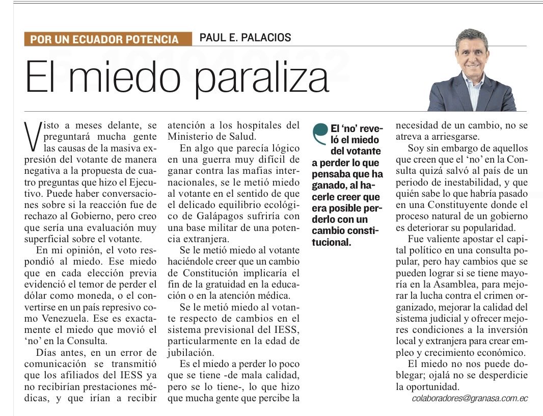 Cómo influyó el miedo en la pasada Consulta Popular y Referéndum. Mi columna de <a href="/Expresoec/">Diario Expreso</a> de hoy.