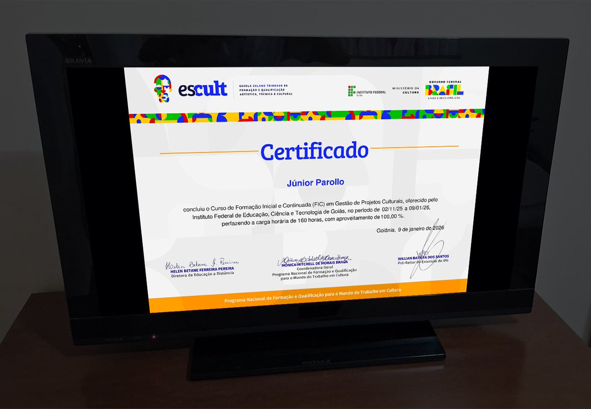 Concluí o #curso Gestão de Projetos Culturais pela #Escult. Base sólida sobre o planejamento, estruturação e gestão de projetos culturais, conectando criatividade a conhecimento técnico. Foram abordados temas como ciclo de vida do projeto, leitura de editais e fomento à #cultura.
