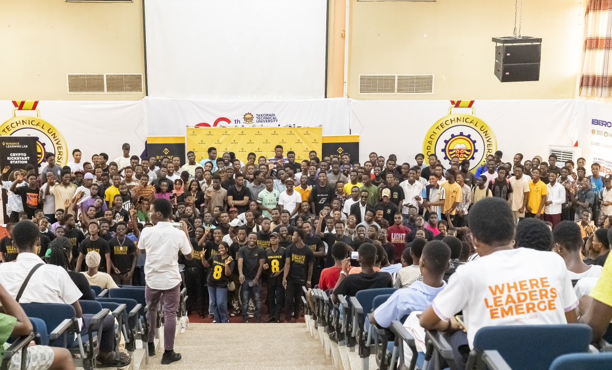 BinanceAfrica's tweet photo. The Takoradi Technical University 🇬🇭 #BinanceUniversity meetup was truly unforgettable!  

Over 1000 attendees came to learn about crypto and blockchain. Thank you to everyone for coming and bringing the passion for web3 education.

Stay tuned for what’s next! https://t.co/D6lcmaRSvG