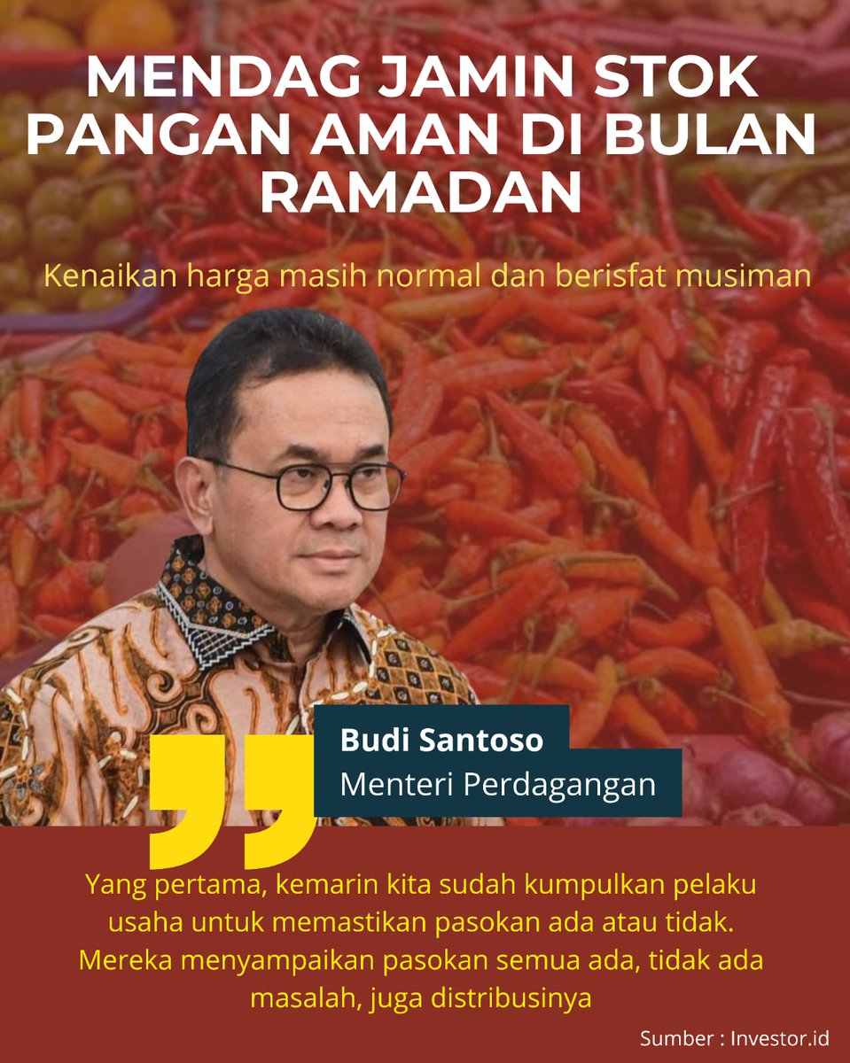 Pemerintah pastikan Pasokan pangan Aman selama ramadhan hingga Lebaran👏 Pangan Ramadhan Aman
sinpo.id/detail/115418/…