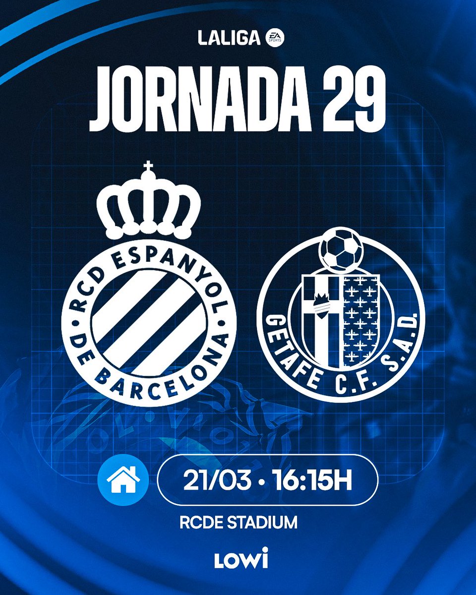 ✅ HORARI CONFIRMAT

𝗝𝗢𝗥𝗡𝗔𝗗𝗔 𝟐𝟗
🆚 Getafe 
🗓️ 21/03
🕛 16:15h
🏟️ <a href="/rcde_stadium/">RCDE Stadium</a> 
#RCDE