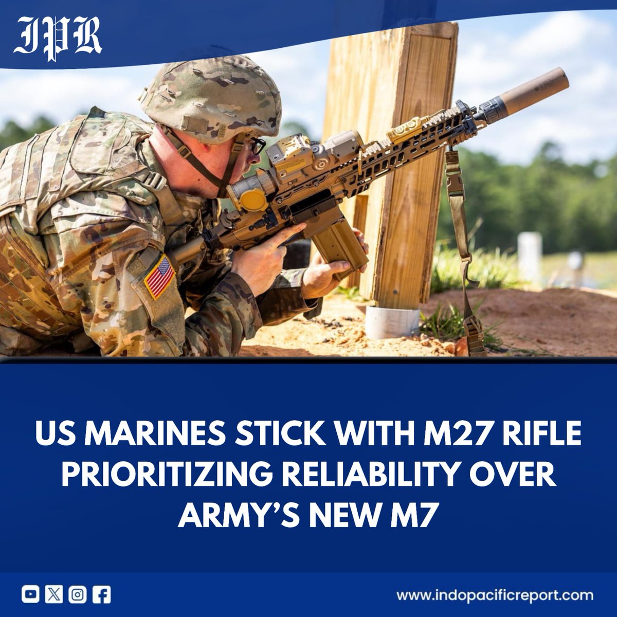 pacific_reports's tweet photo. US Marines Stick with M27, Snub Army’s New M7 Rifle
The U.S. Marine Corps will continue using the M27 Infantry Automatic Rifle, rejecting the Army’s new M7 Next Generation Squad Weapon.  
#USMC #M27Rifle #MilitaryTech #InfantryWeapons #NGSW #DefenseNews https://t.co/IMtSSEJ778