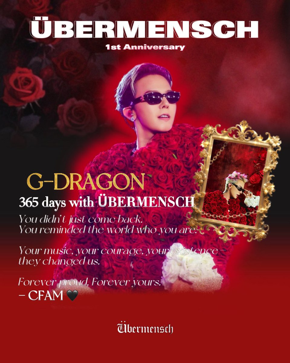 365 days with ÜBERMENSCH
You didn't just come back.
You reminded the world who you are.
Your music, your courage, your existence -
they changed us.
Forever proud. Forever yours.

#GDRAGON