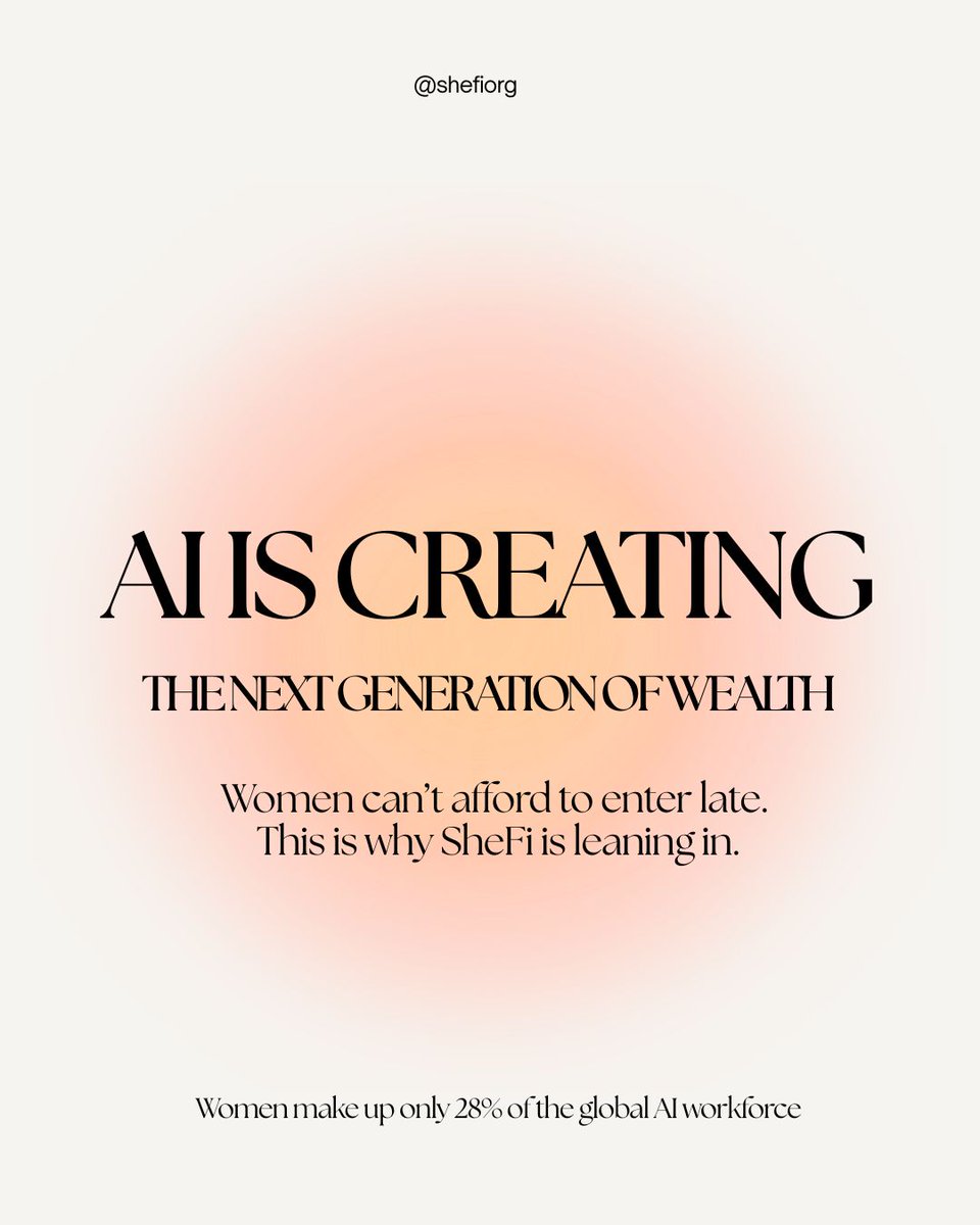 AI is the fastest capital formation event of our lifetime.

And women are still underrepresented at the EXACT moment ownership is being defined.

Some numbers: 👇

• Women make up 28% of the global AI workforce

• Only 14–18% of AI leadership roles are held by women

• Women