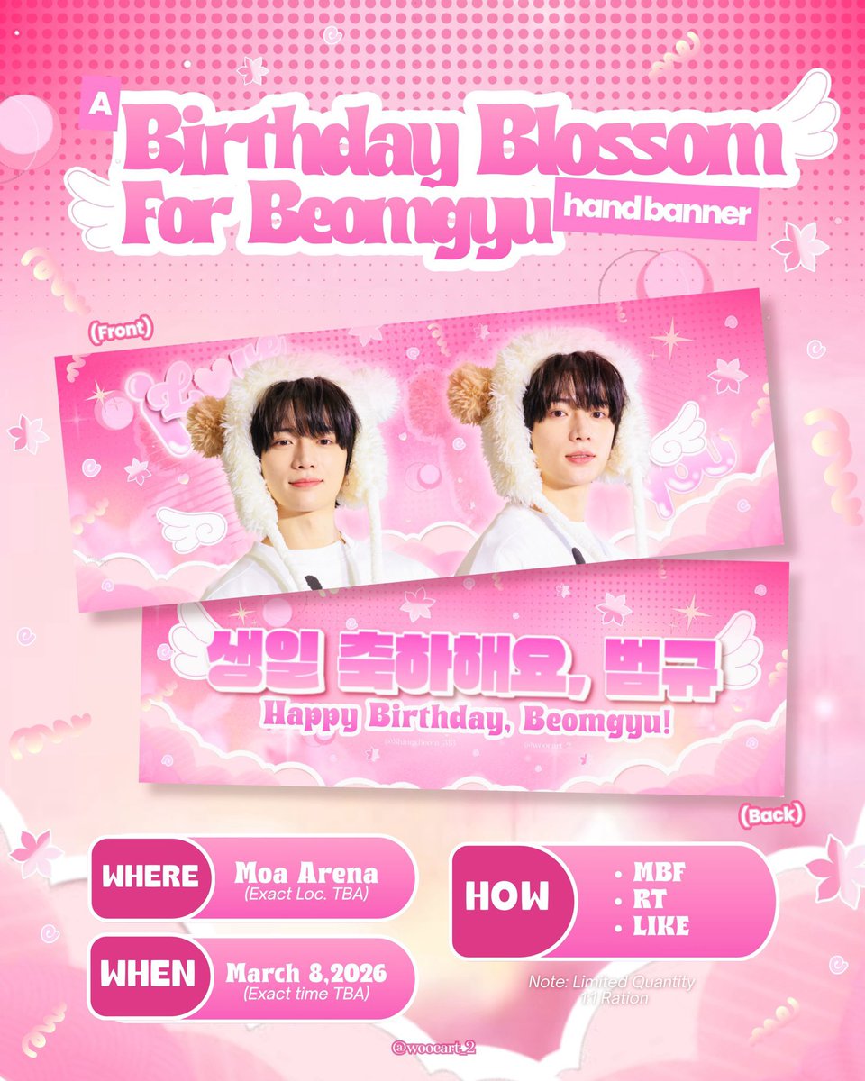 woocart_2's tweet photo. 𝐀 𝐁𝐢𝐫𝐭𝐡𝐝𝐚𝐲 𝐁𝐥𝐨𝐬𝐬𝐨𝐦 𝐅𝐨𝐫 𝐁𝐞𝐨𝐦𝐠𝐲𝐮

⋆˚💗˖° 𐙚⊹♡𖥦🎀ʺ̤⊹🍡◟꙳🌸.｡✩

🌸 fansupport by @woocart_2 
🌸 photo by @ShinexBeom_313 
🌸 edited by @SeikiMitsuki

📍MOA Arena (extact loc. tba)
🗓️ March 8, 2026 (exact time tba)

𝐌𝐞𝐜𝐡𝐚𝐧𝐢𝐜𝐬:
⤷ mbf
⤷ like & rt this post
⤷ strictly 1:1 ratio

#DunkinPH_WondersAt553
#DunkinPH_TXT #BEOMGYU #범규 #TOMORROW_X_TOGETHER #TXT