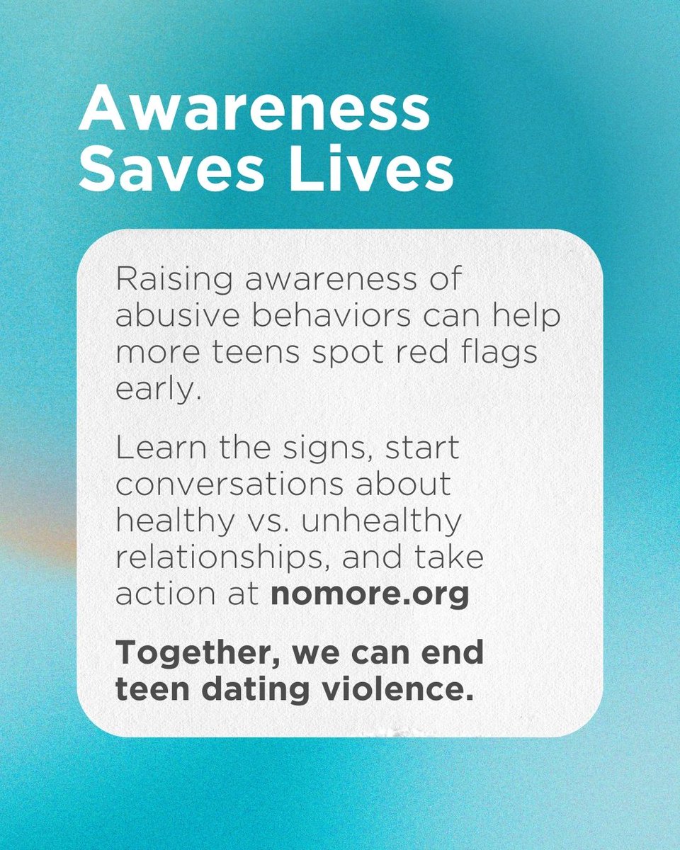 Awareness saves lives. During Teen Dating Violence Awareness Month and beyond, prevent abuse before it starts by having conversations about healthy vs. unhealthy relationships. Learn how you can take action to increase awareness at nomore.org today.