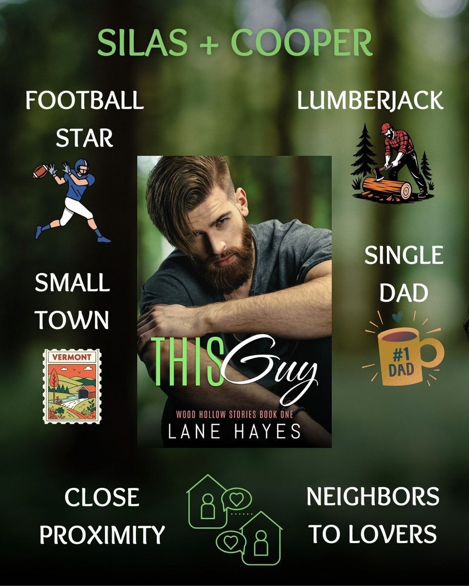 THIS GUY:

-Football Star / Lumberjack
-Single Dad
-Small Town
-Close Proximity
-Neighbors to Lovers
-MM Bisexual Romance

Preorder for March 25: mybook.to/This-Guy
Direct preorder info soon!

#LaneHayes #MMRomance #MMPreorder