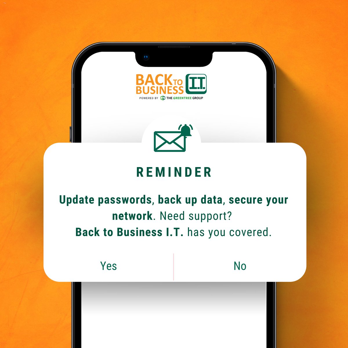 Back2BusinessIT's tweet photo. This is your reminder: update passwords, back up your data, and secure your network.
And if you need a hand? Back to Business I.T. is right here to help. https://t.co/cmJCuVX56V