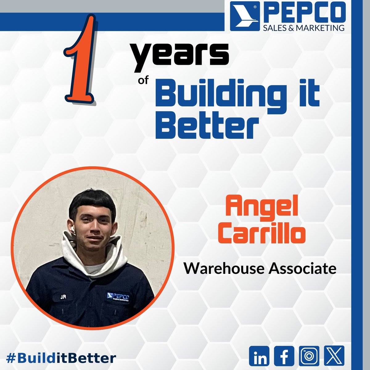 We want to take a moment to celebrate Angel "Jr" Carrillo for his passion and dedication to Pepco Sales and Marketing. 

#PepcoSales #PepcoMarketing #BuilditBetter #WorkAnniversary #employeeappreciation #team #companymilestone #Plumbing #HVAC #Fire #Waterworks #Engineer