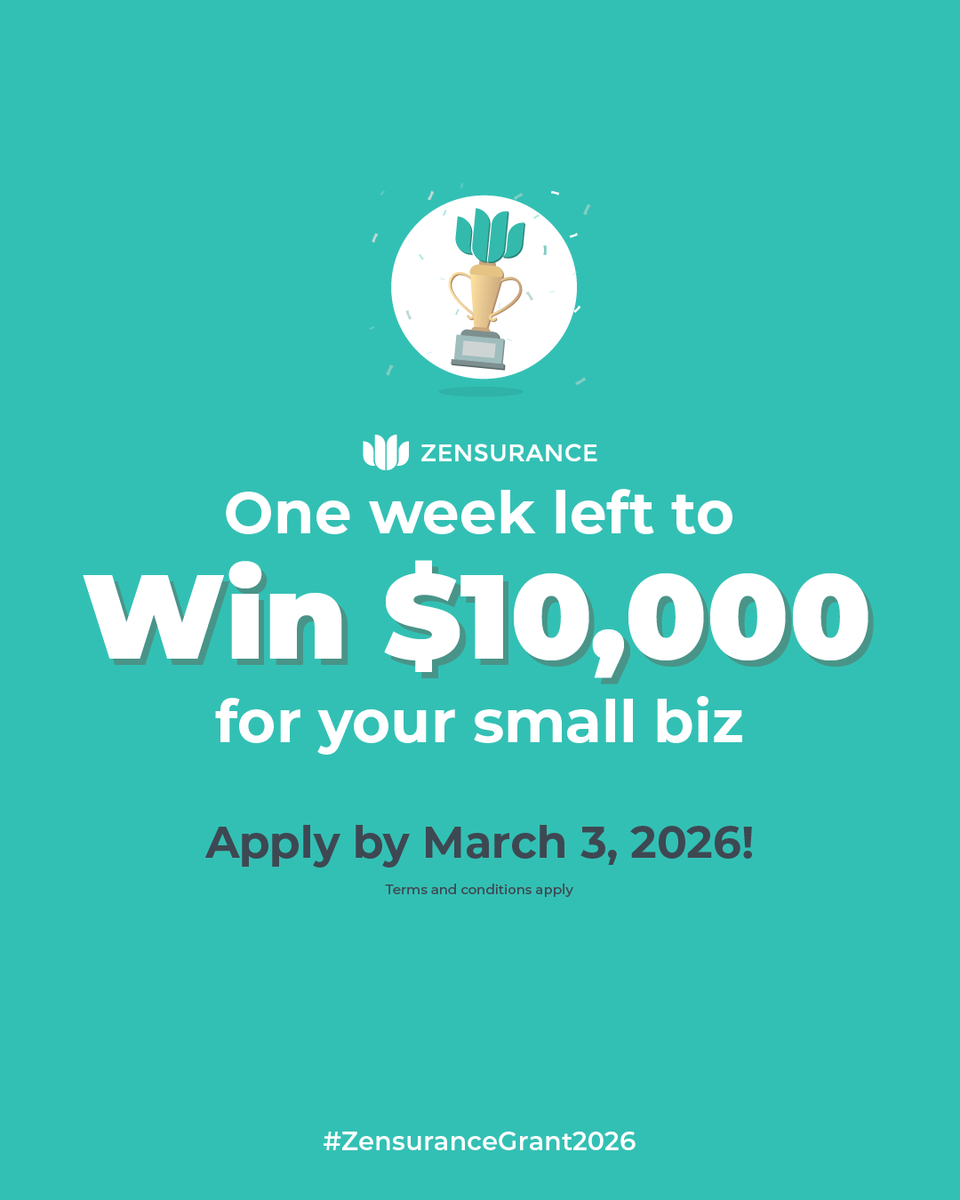 zensurance's tweet image. How time flies! ⏰

Only ONE WEEK LEFT to win a $10K or $1K business grant 💸

Want in? Get a FREE business insurance quote before March 3, 8 a.m. ET.

 Don’t miss your shot.

👉 ow.ly/O0Z850Yl0pA 🚀

#SmallBusinessCanada #BusinessGrant #SmallBizSupport #BusinessInsurance