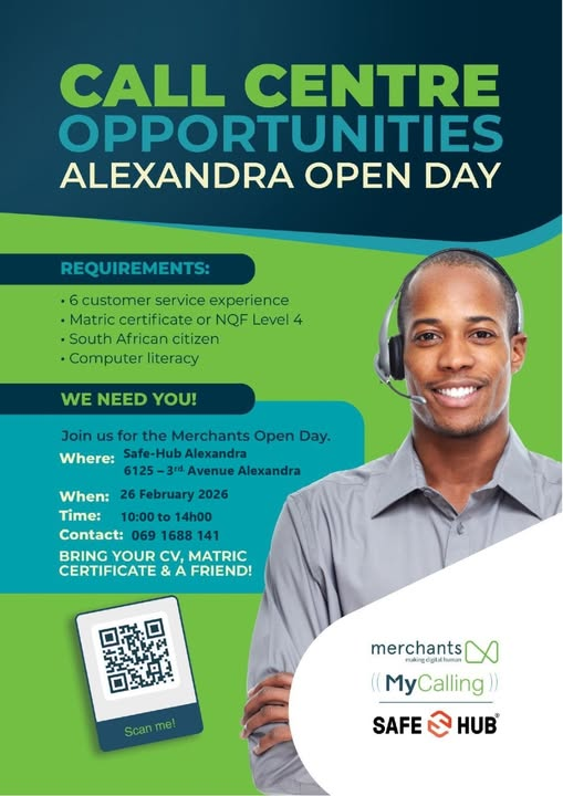 NthabelengDlam3's tweet photo. Alexandra
26 February 2026
10:00 – 14:00
Bring your CV, Matric certificate, and a friend!
#realisingpotential #callcenterjobs #alexandrajobs #changinglive https://t.co/i2XYz3h2Yw