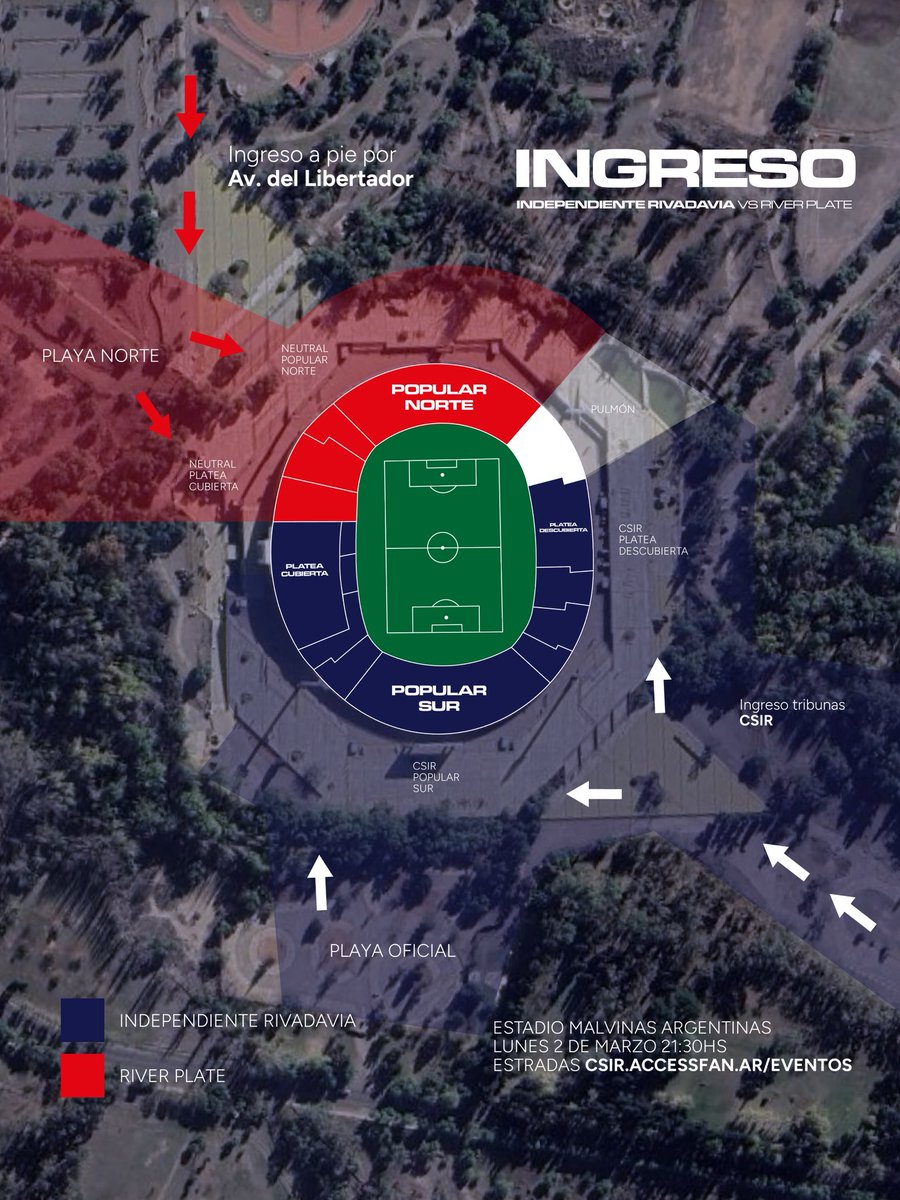 🎟️ Entradas a la venta para NO SOCIOS y público neutral.

Ya se encuentran disponibles las entradas para la fecha 8 frente a River Plate, que se disputará en el Estadio Malvinas Argentinas.

💰 Valores NO SOCIOS:
• Popular Sur CSIR: $40.000
• Descubierta CSIR: $60.000
•
