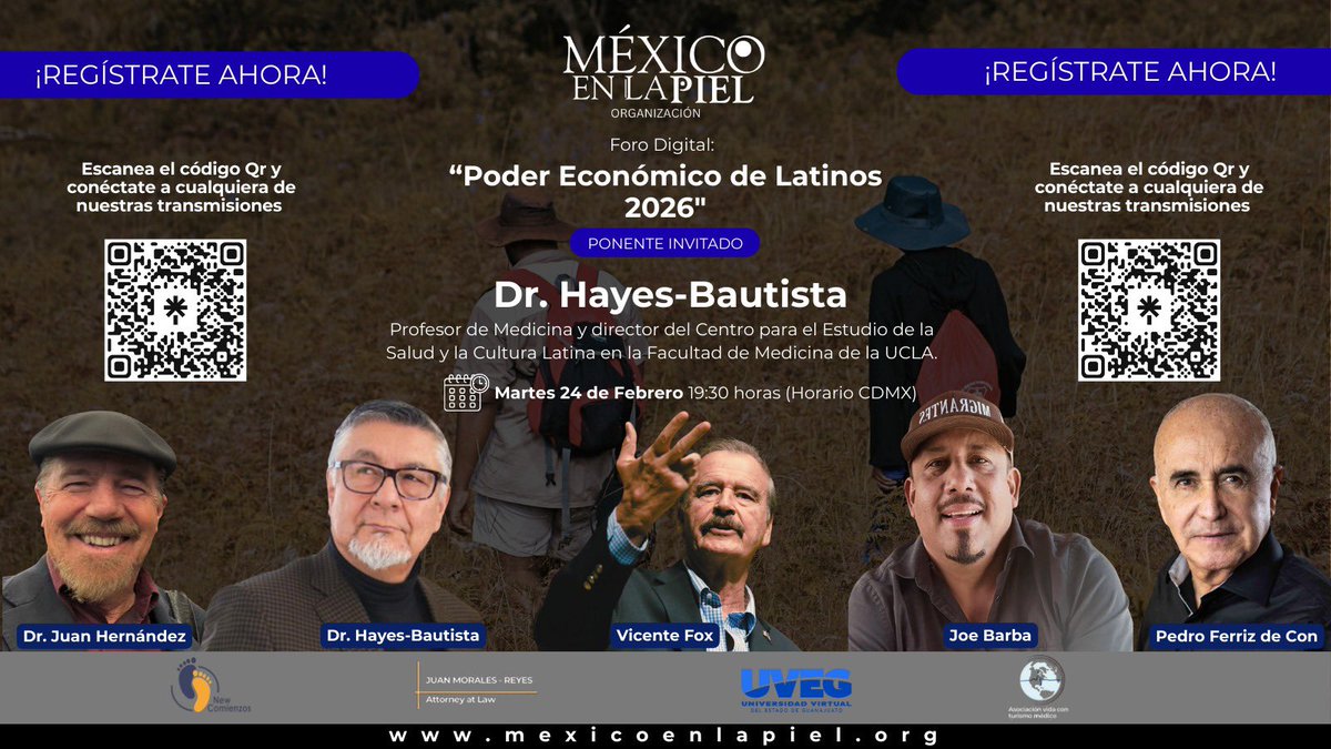 JuanHernandezS's tweet image. Hoy, hoy, hoy! No te pierdas el Foro de @Mexico_EnLaPieI. 7:30pm. Dos importantes visiones sobre los mexicanos en el exterior! @DavidHayesBauti experto en el “PIB Latino” y Joe Barba líder latino! Gracias @VicenteFoxQue y @PedroFerrizC por dignificar a los #migrantes!