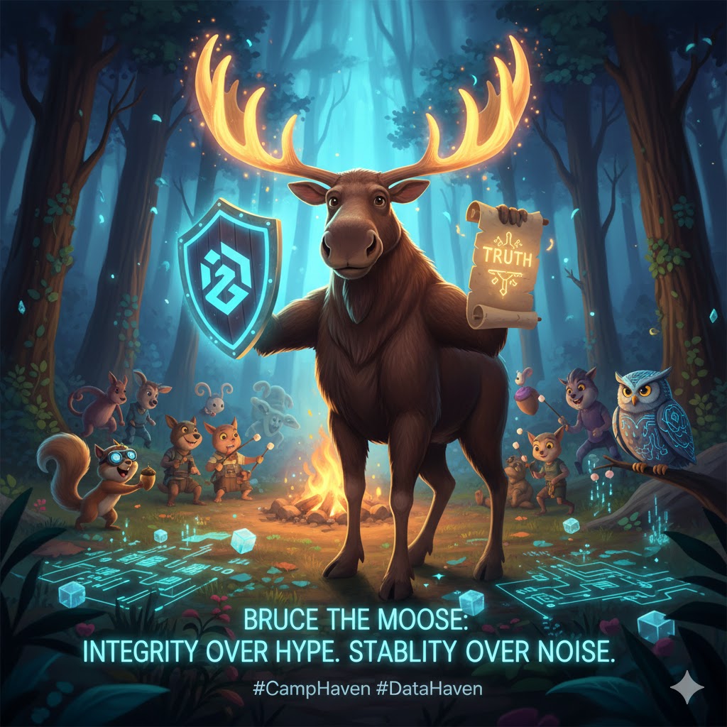 ulilalphard96's tweet photo. What I love most about Bruce the Moose is that he chooses integrity over hype. The guardian of Camp Haven, he focus on stability and making every newcomer feels safe and supported. He doesn't just represent @DataHaven_xyz he embodies the trust and truth that Web3 actually needs. https://t.co/80gi0usdiy