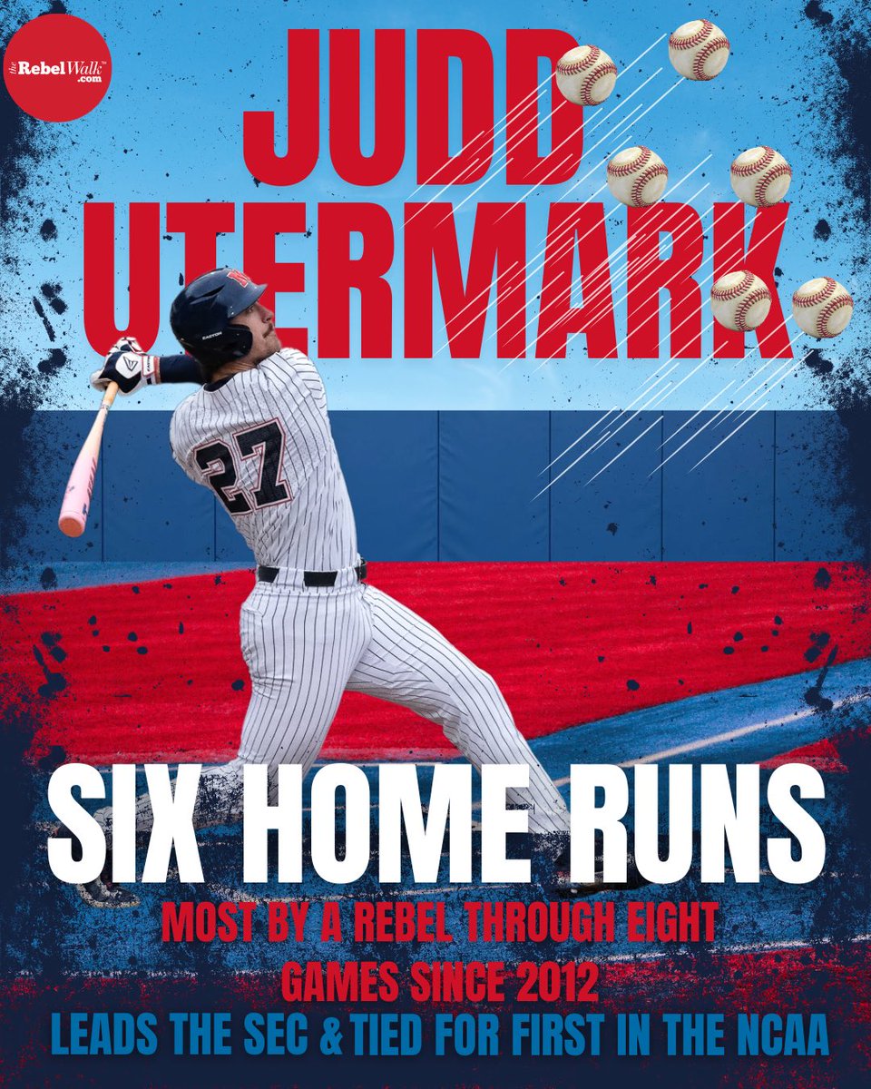 Judd Utermark is off to one of the hottest starts in college baseball, leading with 6 home runs, the most by any Rebel through 8 games since 2012.